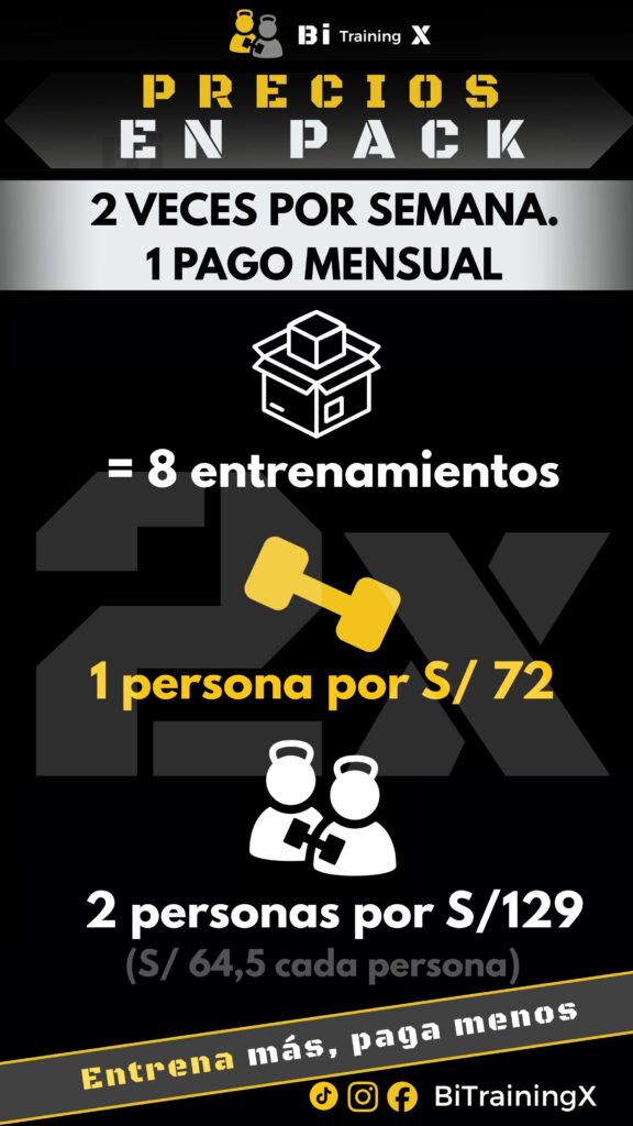 (8 Entrenamientos) 2 veces por semana pack mensual para 01 persona