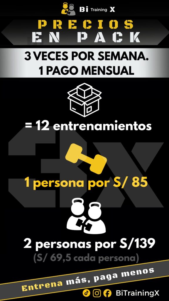(12 Entrenamientos) 3 veces por semana pack mensual para 01 persona