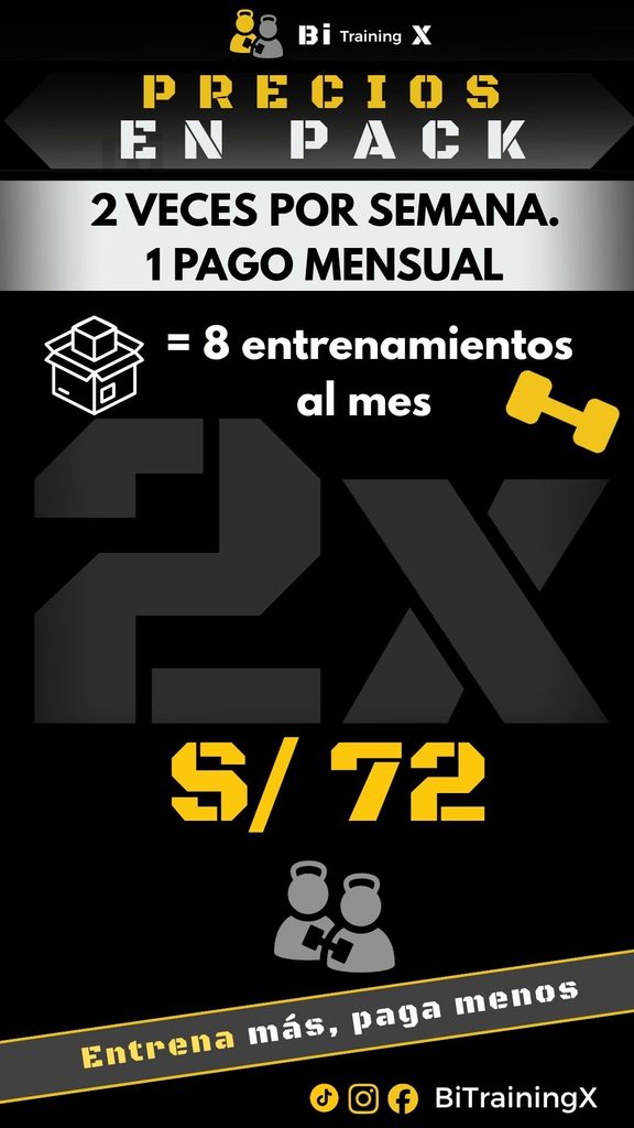 (8 Entrenamientos) 2 veces por semana pack mensual para 01 persona