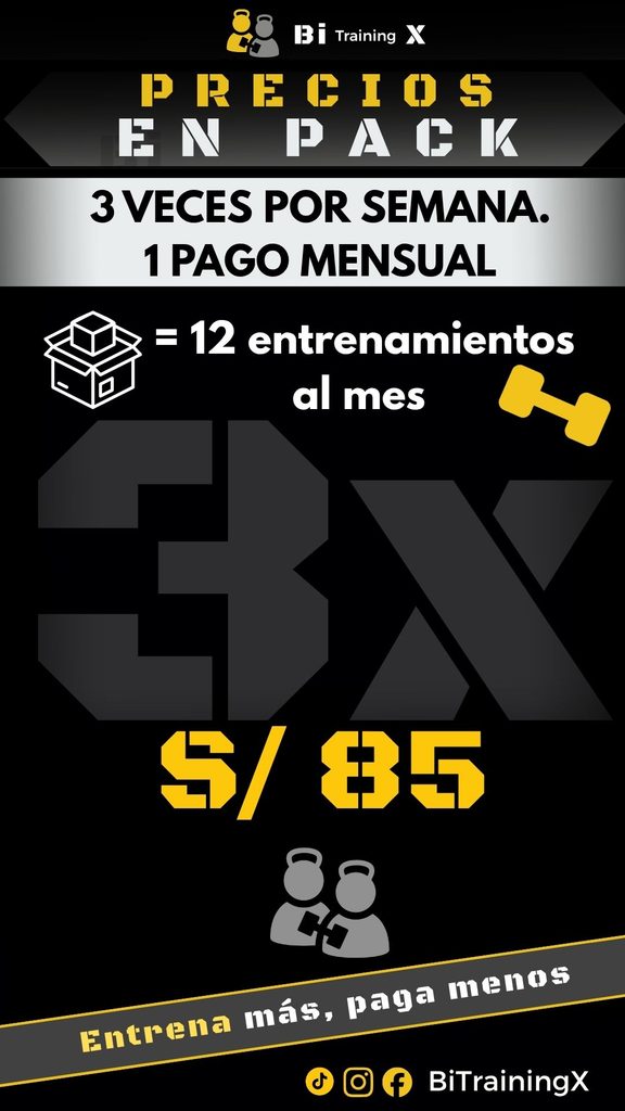 (12 Entrenamientos) 3 veces por semana pack mensual para 01 persona
