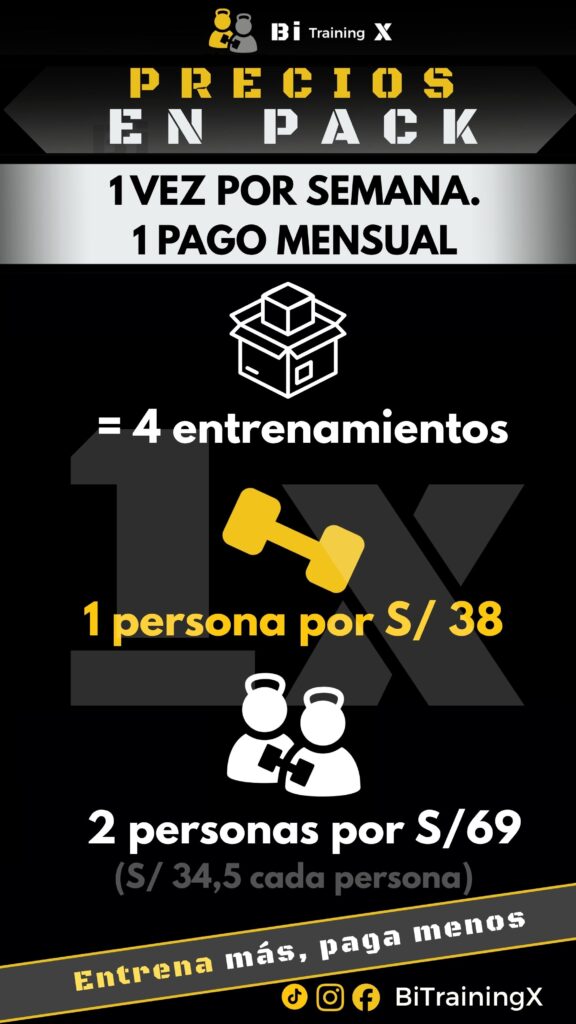 (4 Entrenamientos) 1 vez por semana pack mensual para 02 personas