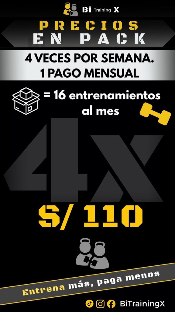 (16 Entrenamientos) 4 veces por semana pack mensual para 01 persona